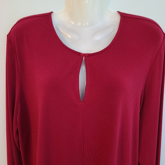Lauren Ralph Lauren Red Tunic Womens XL 3/4 Sleeve Split Hem Key Neck Side Vents - Picture 3 of 8